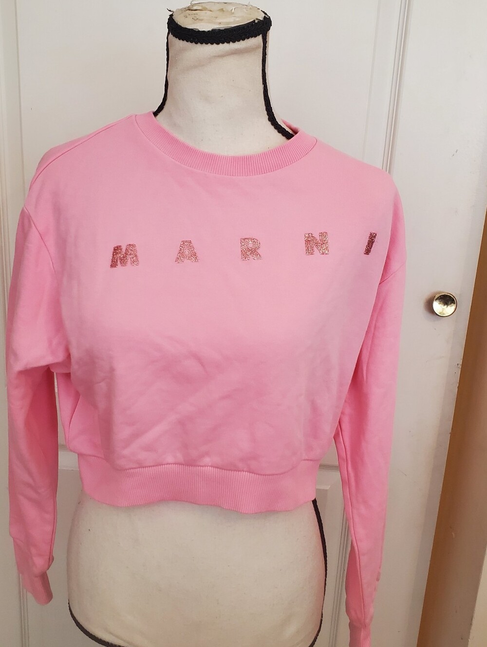 Marni Kids Pink Embroidered Logo Cropped Sweatshirt, sz 14 (Can fit Adult XS)